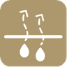 Symbol for moisture management with water droplets and lines indicating drainage.