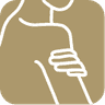 Minimalist depiction of a person resting their arm on their torso against a solid color background.