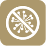 Symbol illustrating hygiene, shows a crossed-out virus or bacterium.