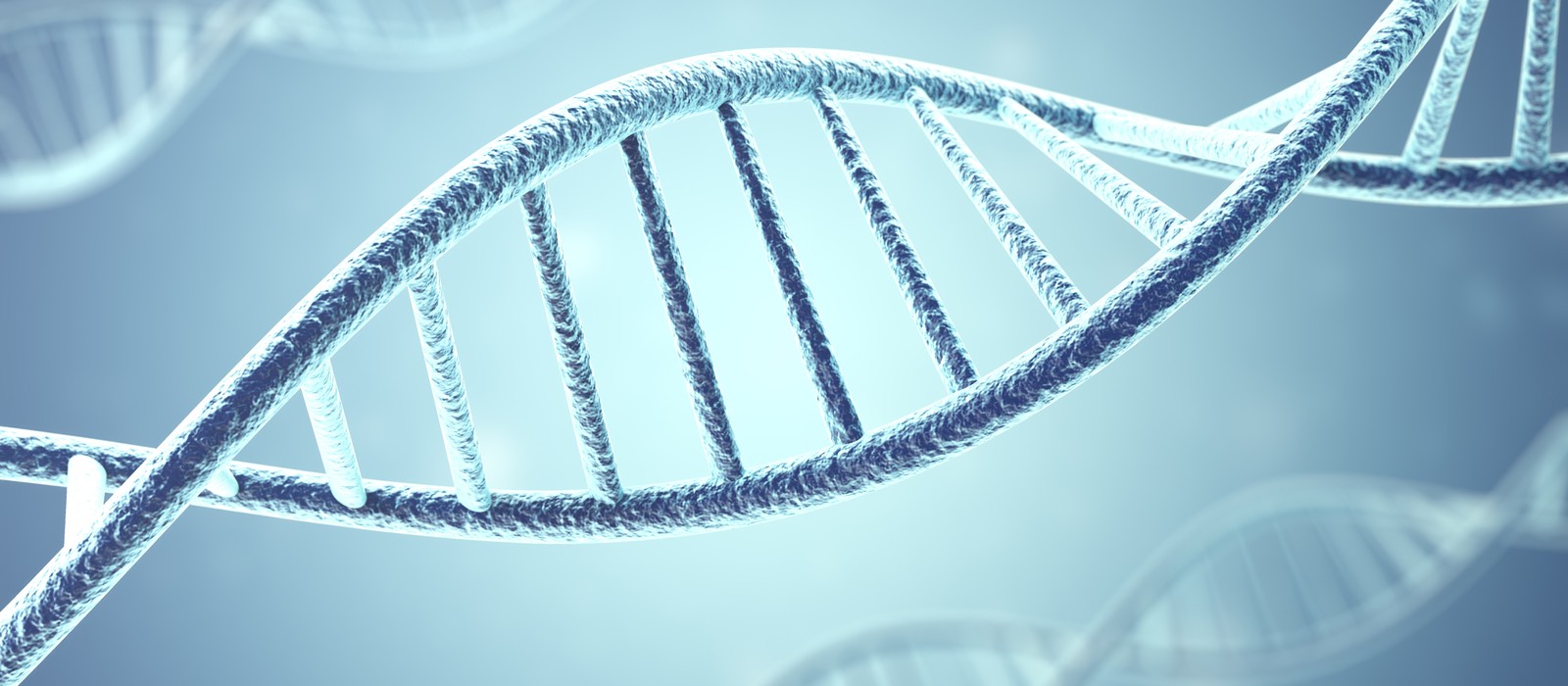 Rappresentazione di una doppia elica del DNA su uno sfondo blu.