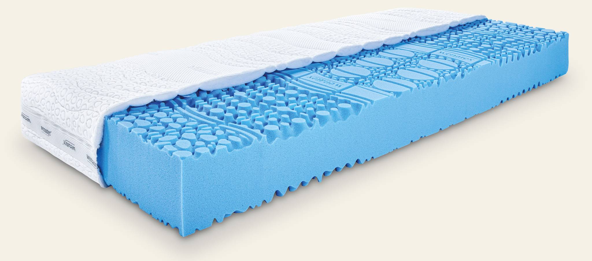 Matratze Comfort Plus von Wenatex mit innovativer Schaumstruktur und atmungsaktivem Bezug.